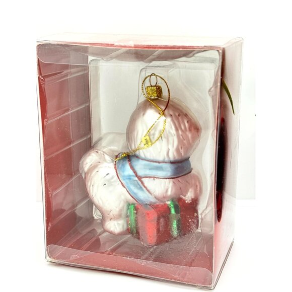 White Dog Christmas Ornament With Box - Hand-Painted Glass Figurine - Picture 2 of 5